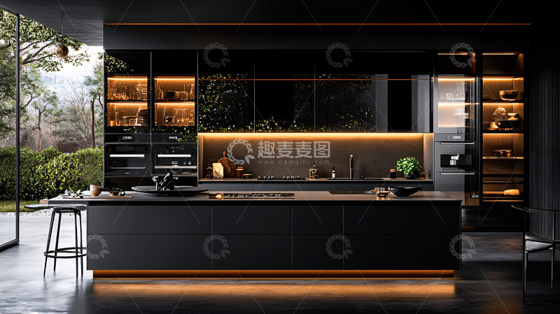 高清大图下载【趣麦麦图】现代黑色橱柜厨房设计