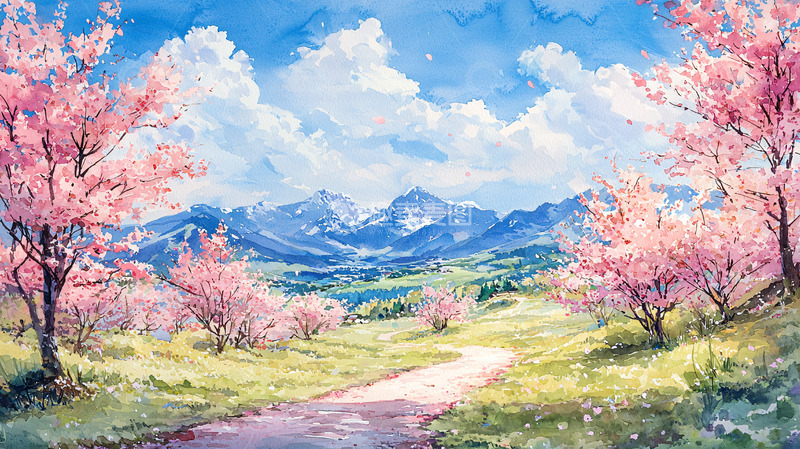 高清大图下载【趣麦麦图】春日桃树山景