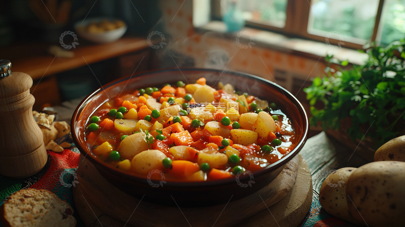 高清大图下载【趣麦麦图】热气腾腾的蔬菜炖菜