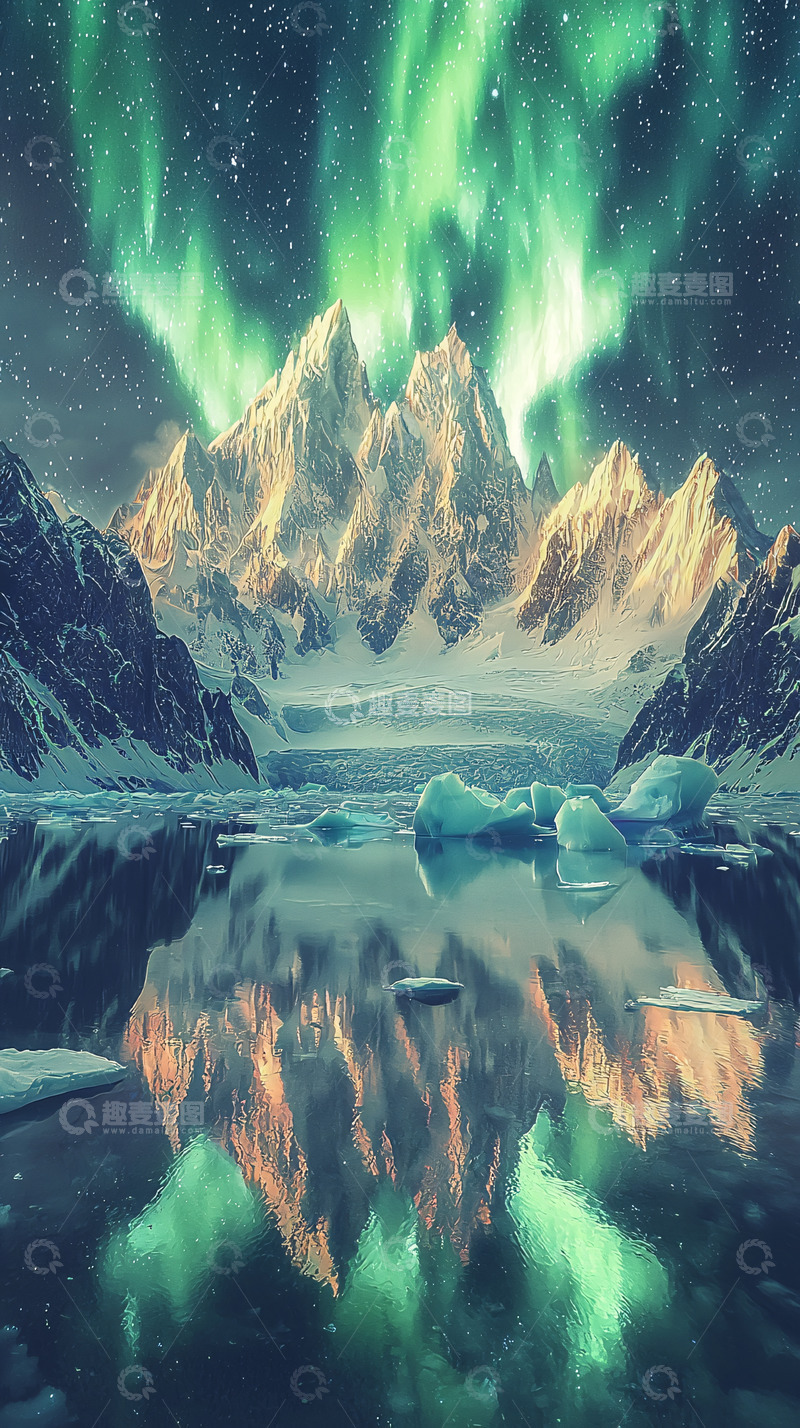 高清大图下载【趣麦麦图】极光倒影雪山风景