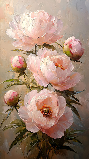 粉色牡丹花卉油画