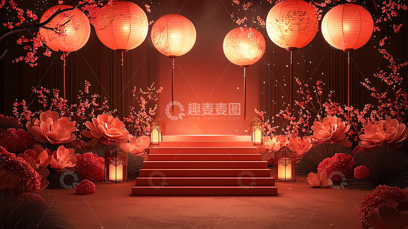 高清大图下载【趣麦麦图】中式红灯笼背景