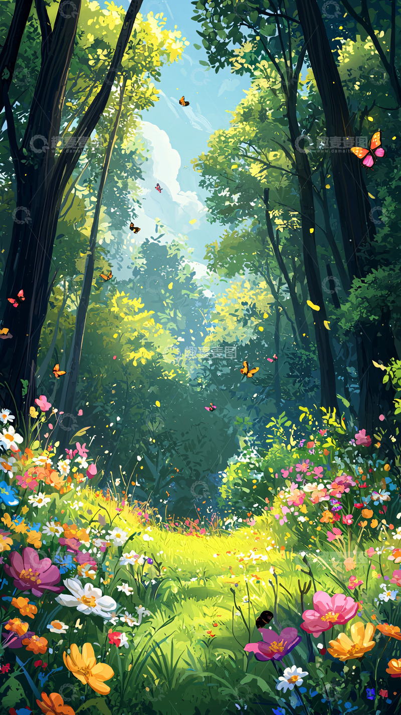 高清大图下载【趣麦麦图】繁花盛开的森林小路