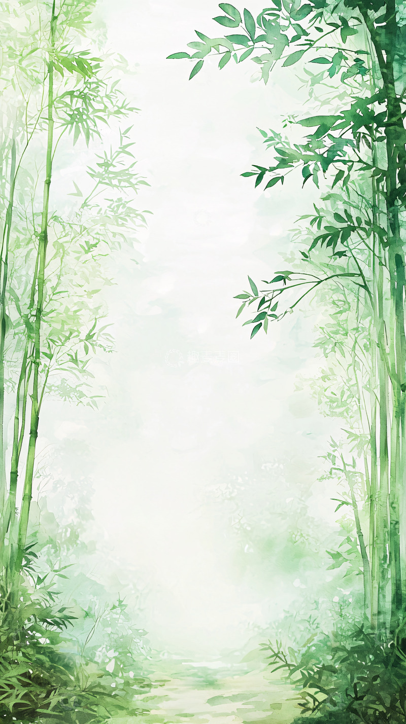 高清大图下载【趣麦麦图】清新淡雅水墨竹林背景图