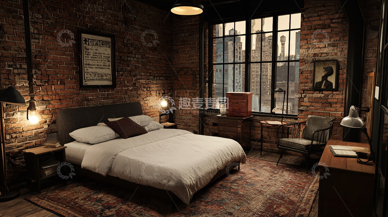 高清大图下载【趣麦麦图】暗色系工业风卧室