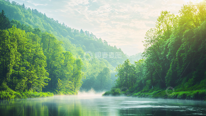 高清大图下载【趣麦麦图】清晨河谷雾气缭绕