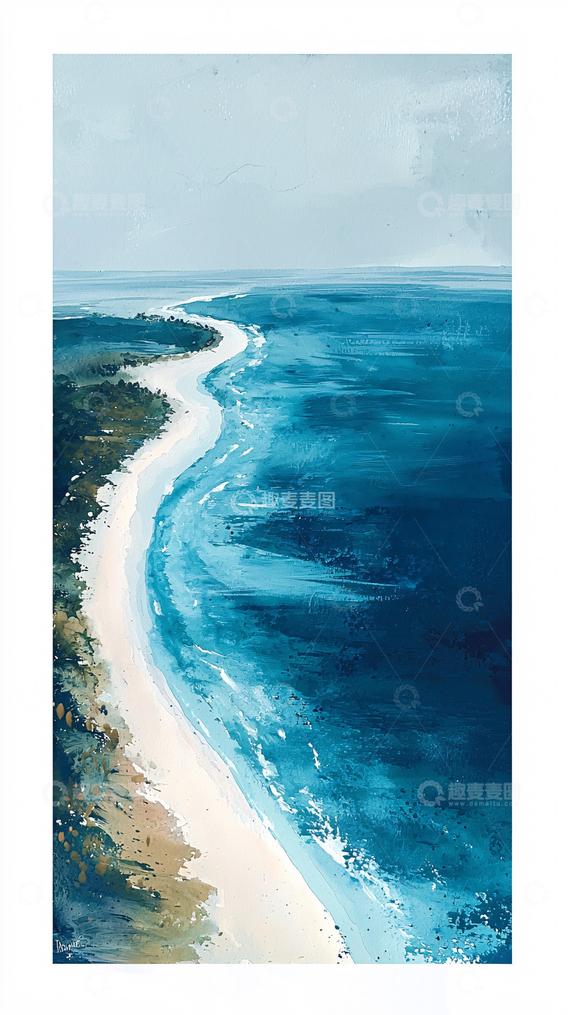 高清大图下载【趣麦麦图】蓝色海岸线与沙滩