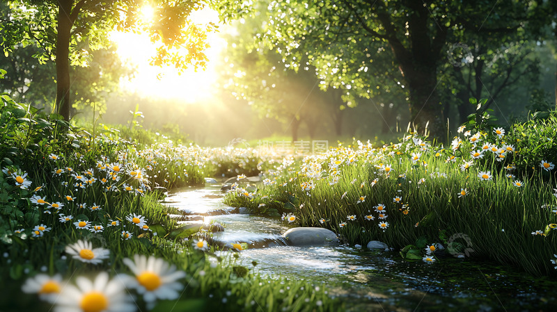 高清大图下载【趣麦麦图】阳光森林小溪