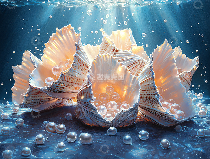 高清大图下载【趣麦麦图】海底贝壳珍珠光影