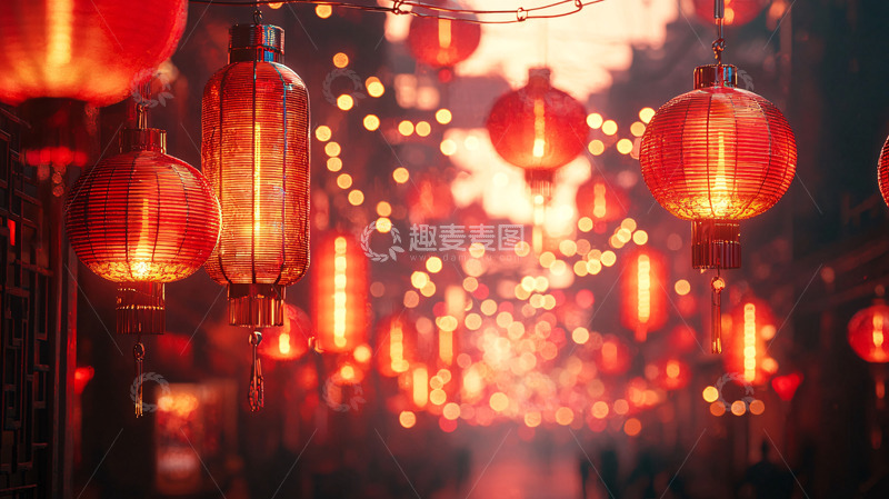 高清大图下载【趣麦麦图】红灯笼街道夜景