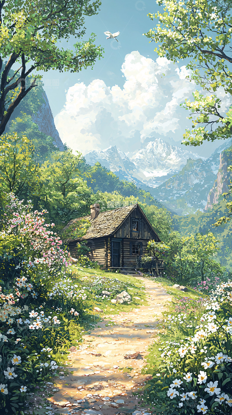 高清大图下载【趣麦麦图】山林小屋田园风光