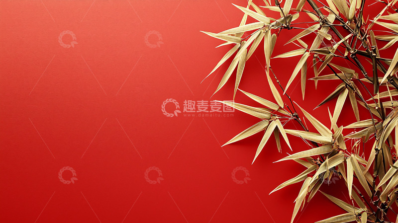 高清大图下载【趣麦麦图】红底金色竹叶