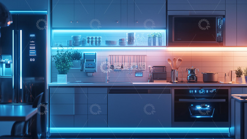 高清大图下载【趣麦麦图】现代化智能厨房灯光