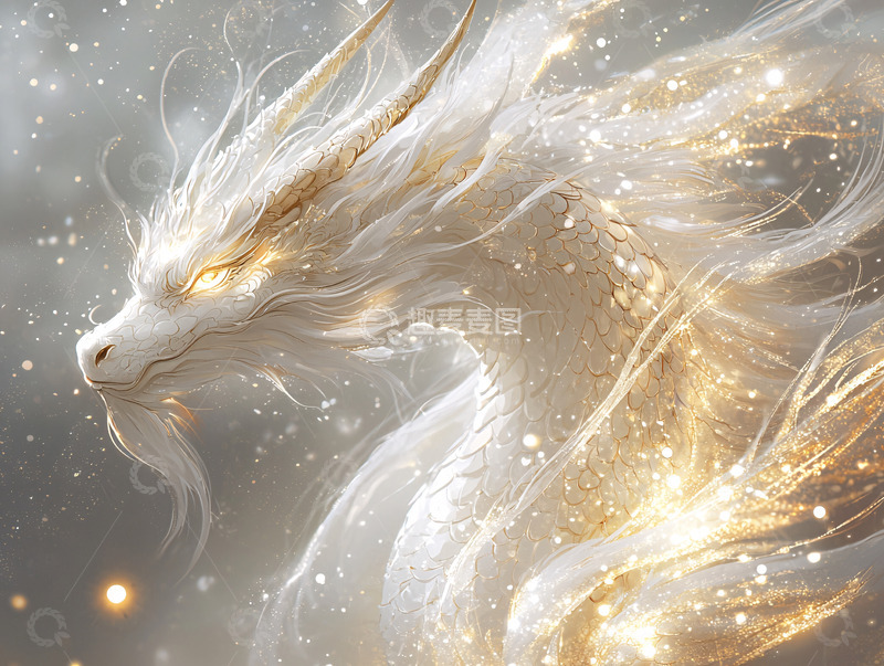 高清大图下载【趣麦麦图】金色光芒环绕的白龙