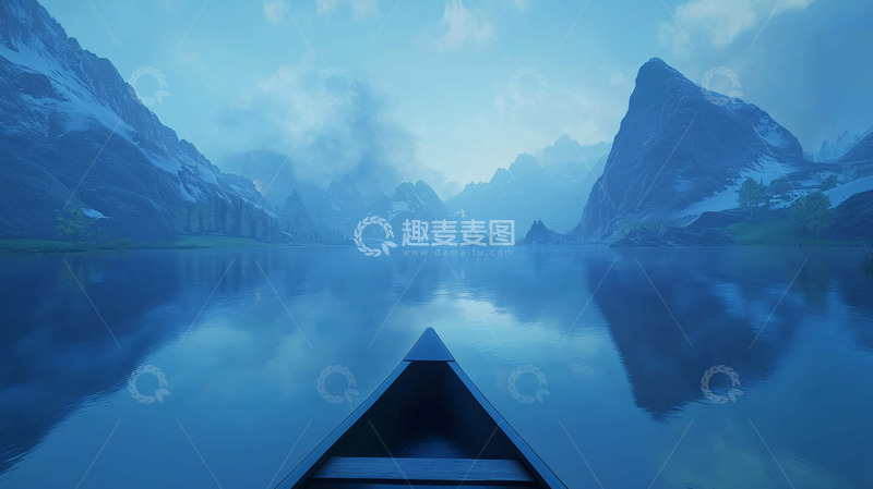 高清大图下载【趣麦麦图】清晨平静湖面上的小船