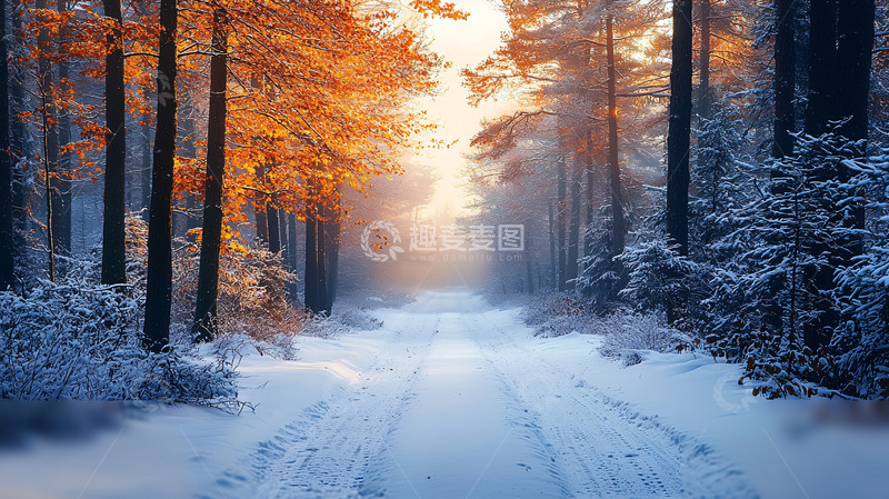 高清大图下载【趣麦麦图】冬日森林雪景小路