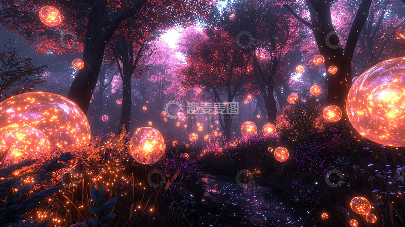 高清大图下载【趣麦麦图】梦幻森林光球飘浮