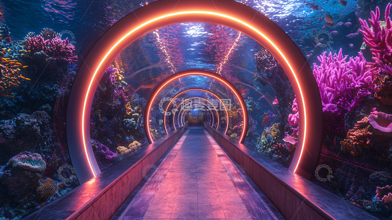 高清大图下载【趣麦麦图】海底世界霓虹隧道
