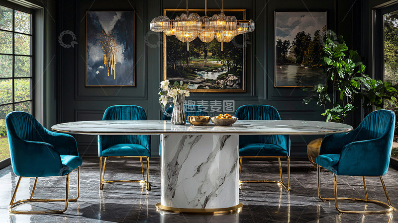 高清大图下载【趣麦麦图】轻奢现代化大理石餐桌