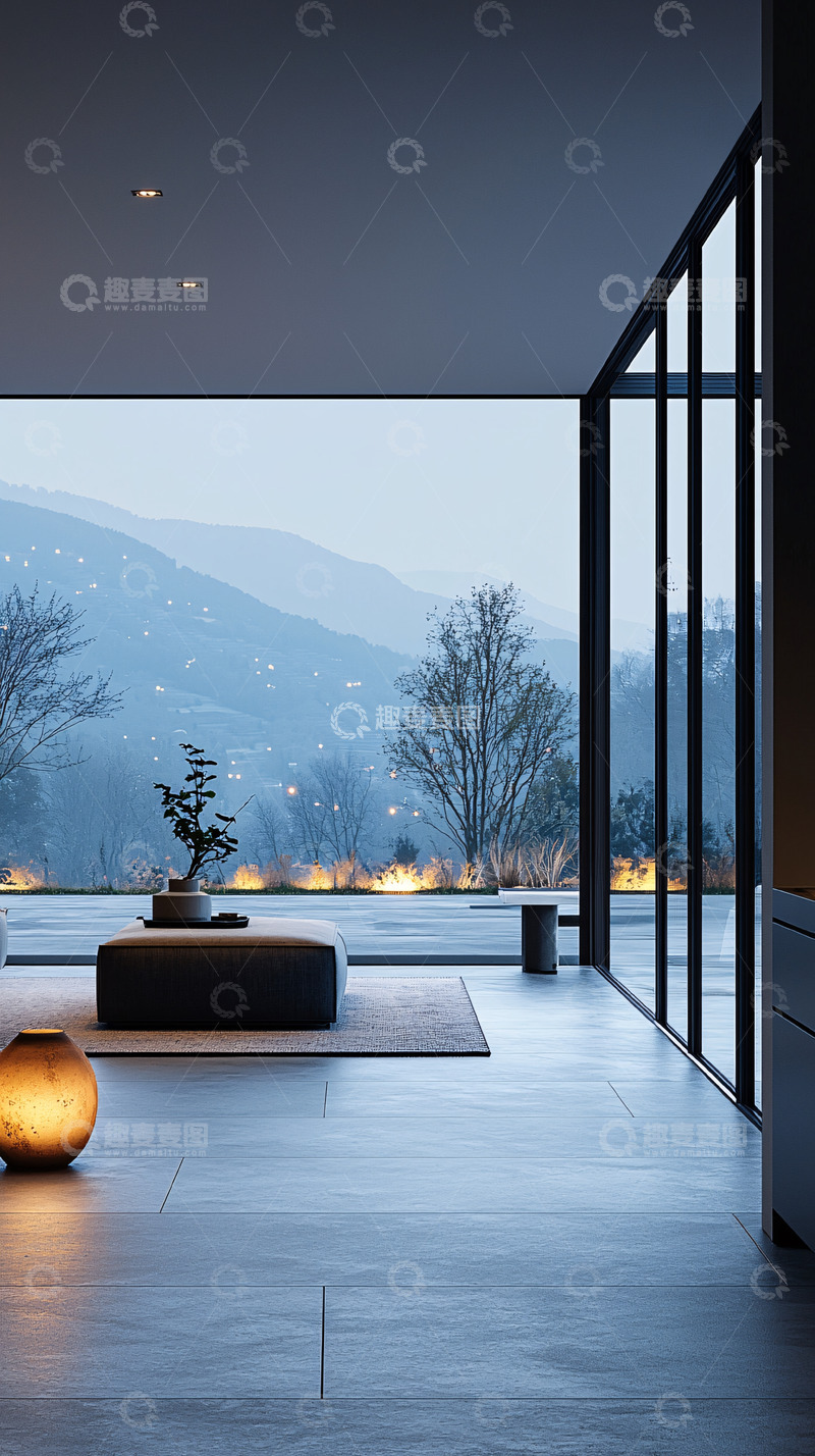 高清大图下载【趣麦麦图】极简风落地窗山景别墅