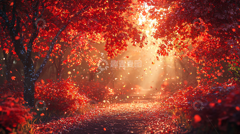 高清大图下载【趣麦麦图】红叶森林小路