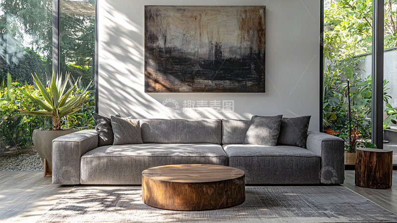 高清大图下载【趣麦麦图】现代简约灰色布艺沙发