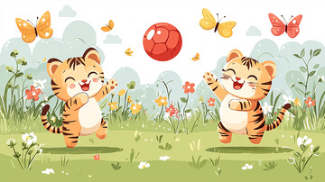 两只小老虎玩球