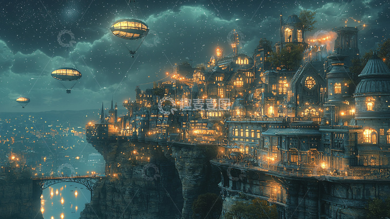 高清大图下载【趣麦麦图】悬崖上的梦幻小镇