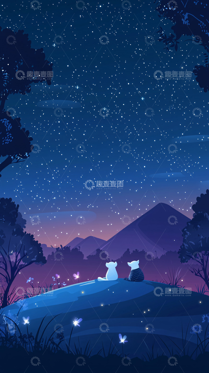 高清大图下载【趣麦麦图】星空下的两只小熊