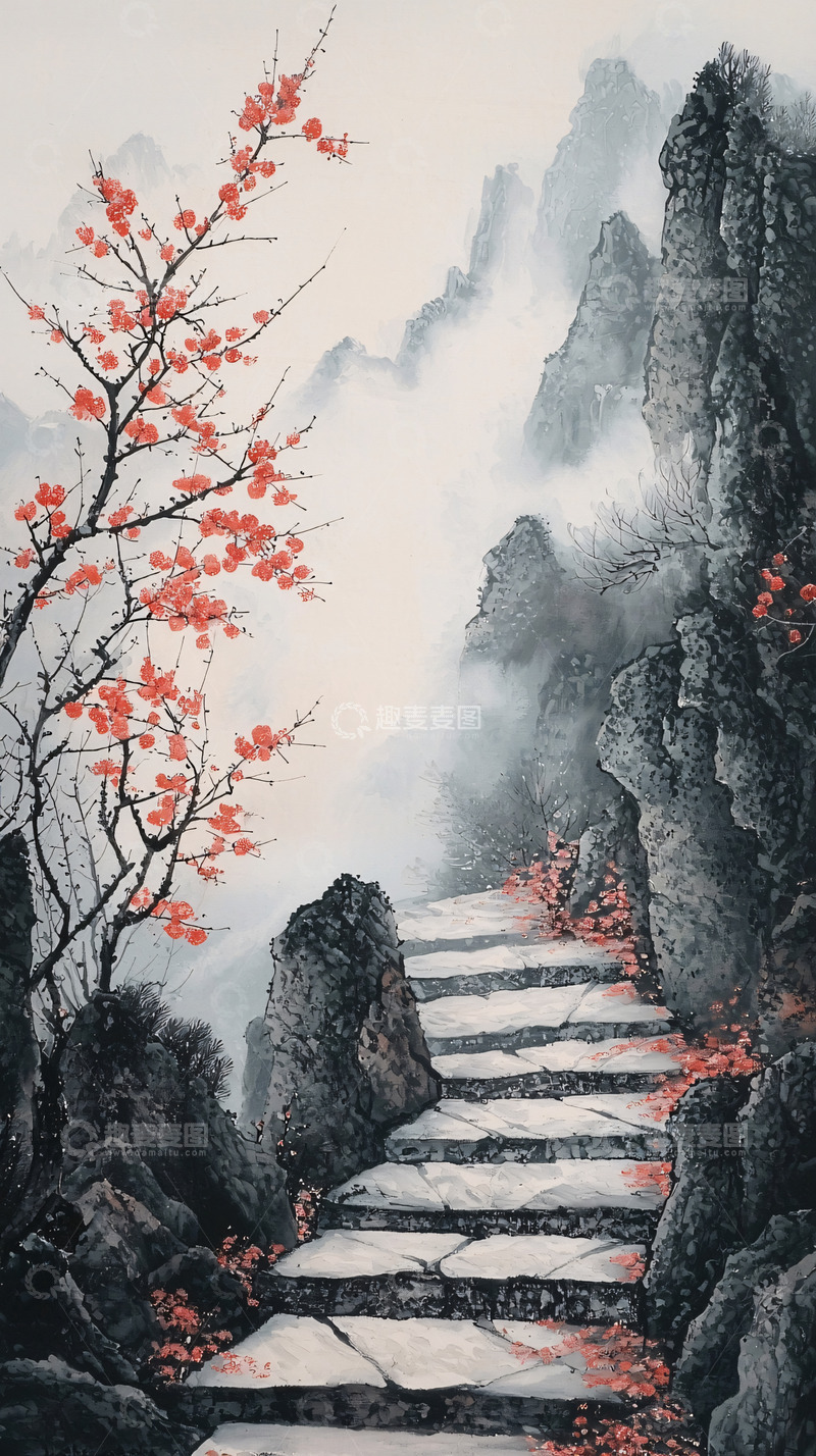 高清大图下载【趣麦麦图】水墨画山路