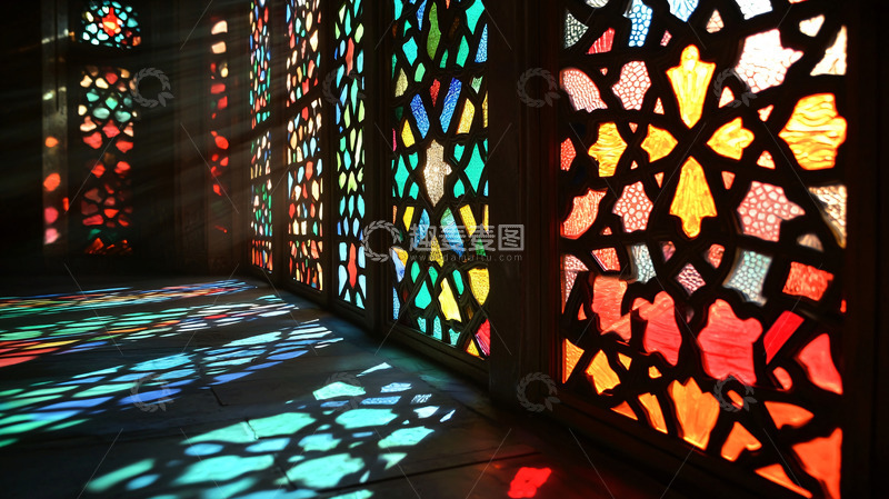 高清大图下载【趣麦麦图】彩色玻璃窗花图案