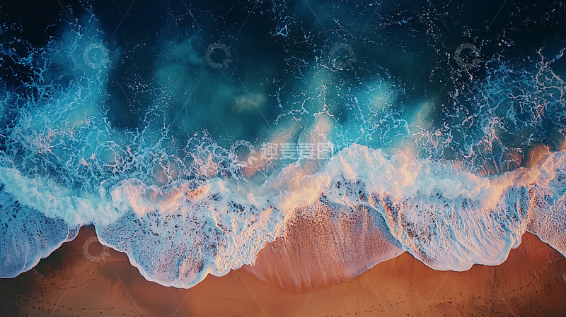 高清大图下载【趣麦麦图】海浪拍打沙滩的壮丽景象