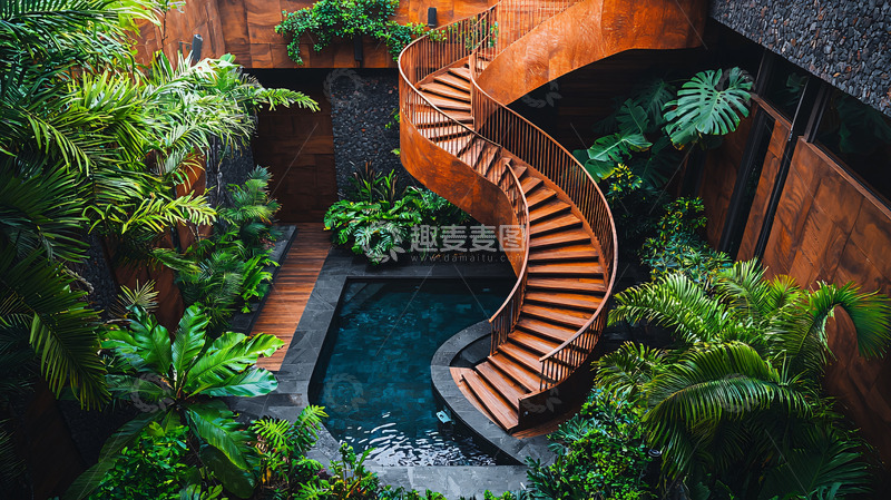 高清大图下载【趣麦麦图】室内庭院旋转楼梯
