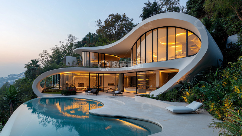 高清大图下载【趣麦麦图】山坡上的现代风格别墅