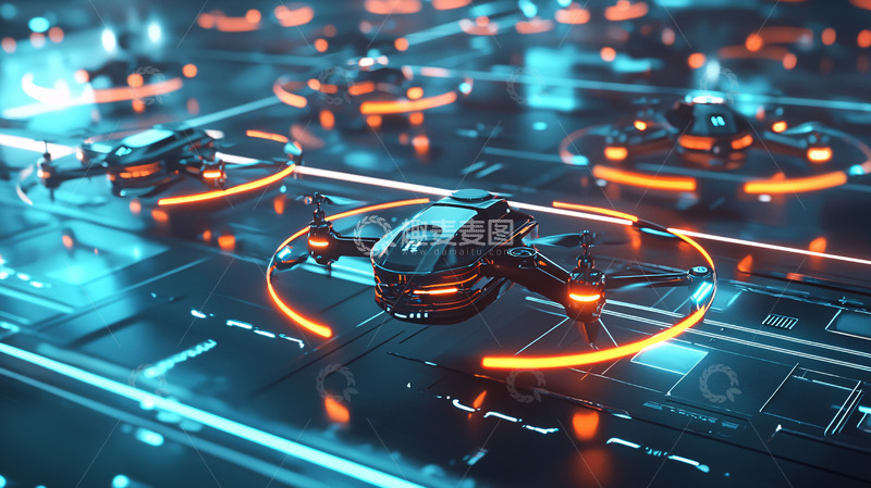 高清大图下载【趣麦麦图】未来科技感无人机集群