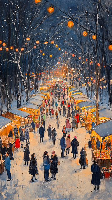 冬日雪夜圣诞集市