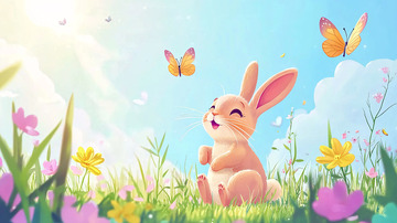 阳光下快乐的小兔子