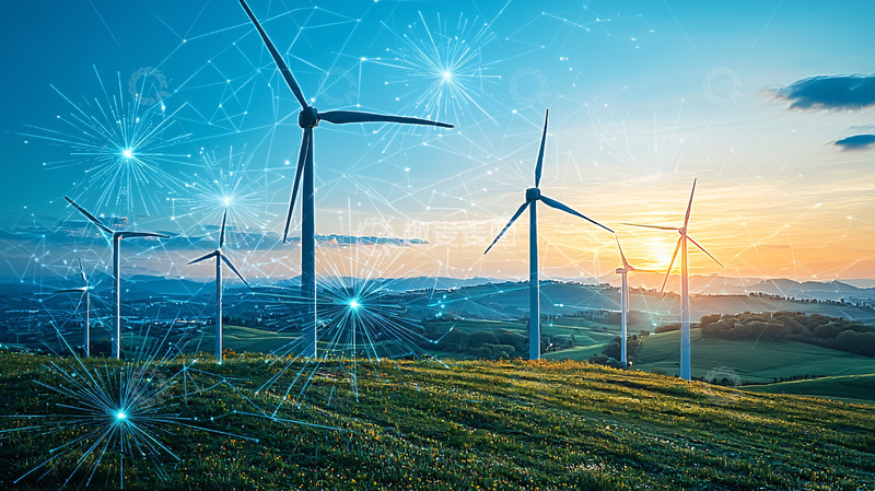 高清大图下载【趣麦麦图】风力发电场日落景色