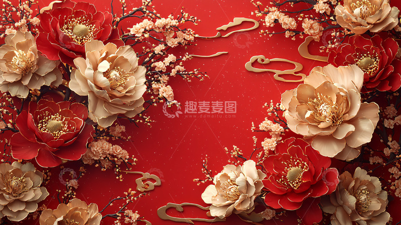 高清大图下载【趣麦麦图】中式花卉背景