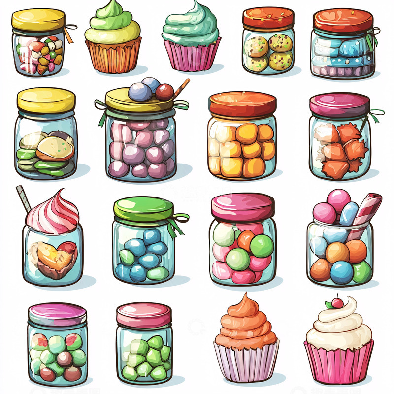 高清大图下载【趣麦麦图】手绘糖果罐子