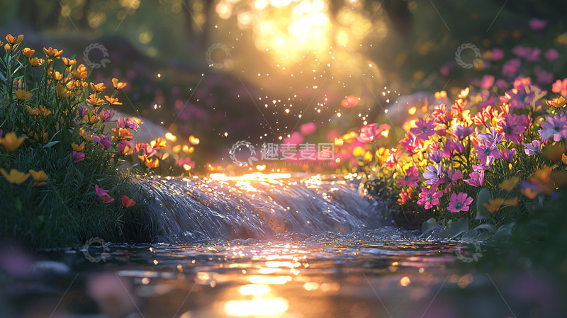 高清大图下载【趣麦麦图】阳光森林小溪花海