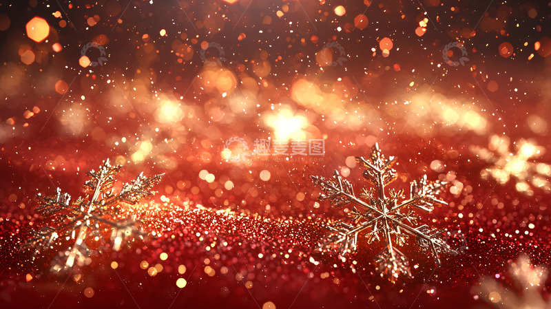 高清大图下载【趣麦麦图】红色背景雪花