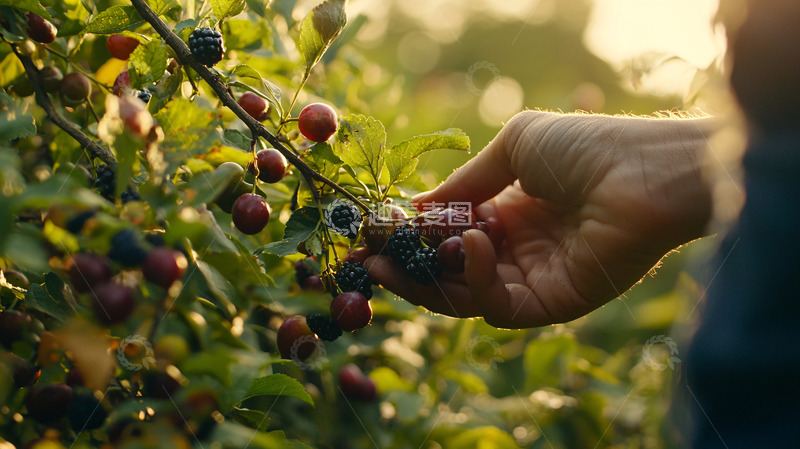 高清大图下载【趣麦麦图】采摘浆果的温暖阳光下的手