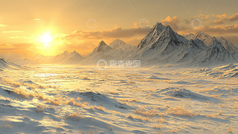 高清大图下载【趣麦麦图】雪山日落
