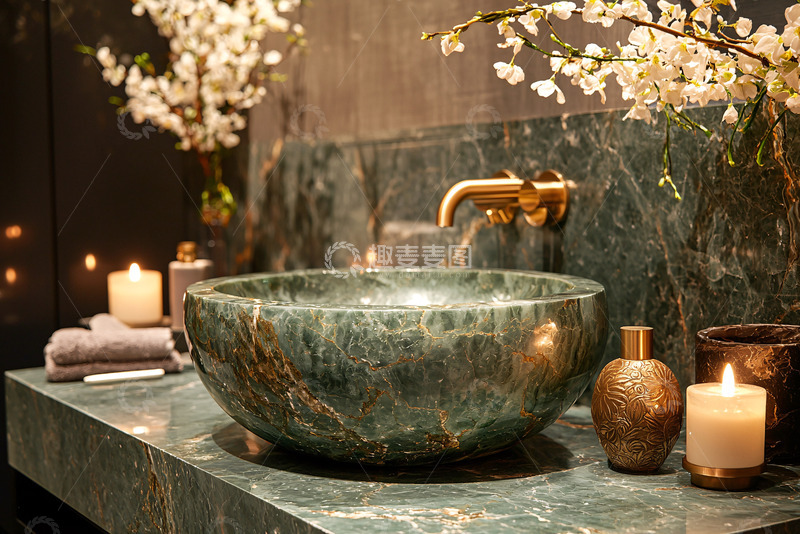 高清大图下载【趣麦麦图】高端大理石浴室盆
