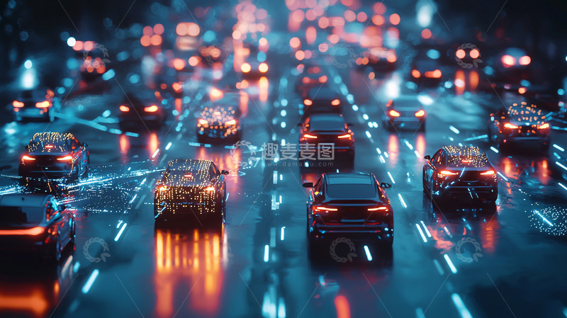 高清大图下载【趣麦麦图】夜晚高速公路车辆流动