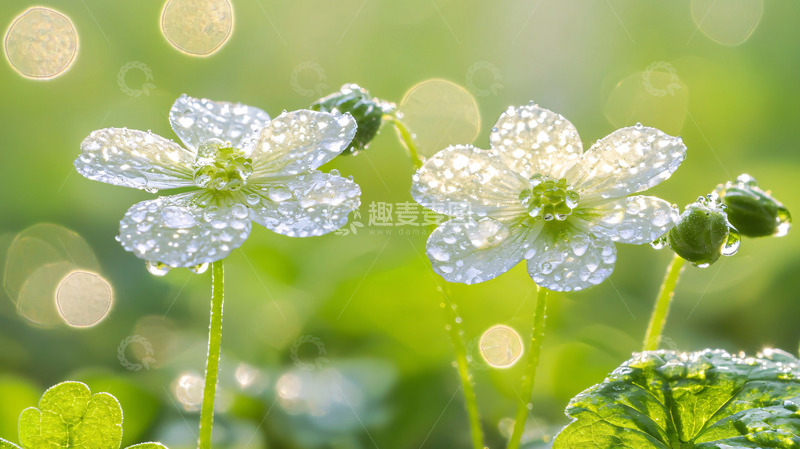 高清大图下载【趣麦麦图】清晨露珠白花