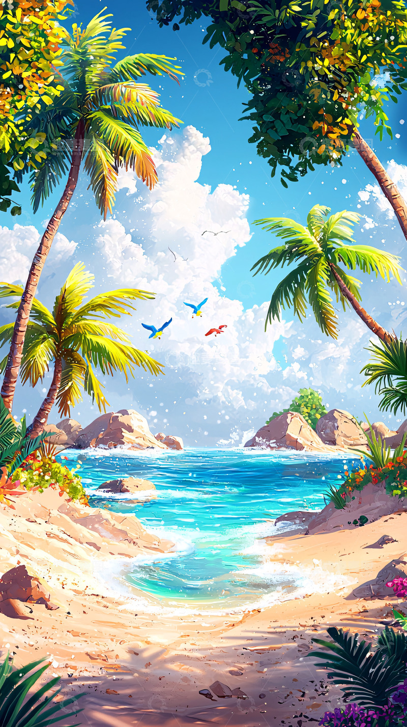 高清大图下载【趣麦麦图】热带海滩风景画