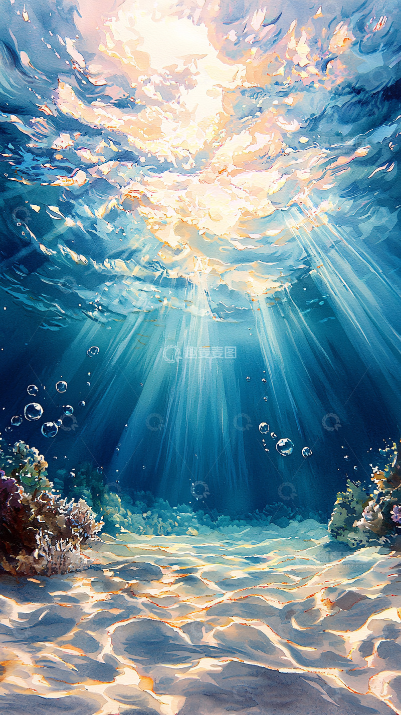 高清大图下载【趣麦麦图】阳光穿透海水照亮海底