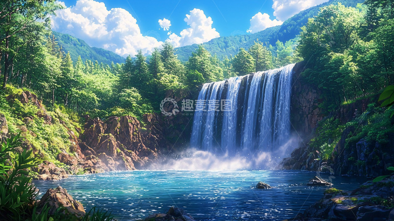 高清大图下载【趣麦麦图】梦幻般瀑布森林